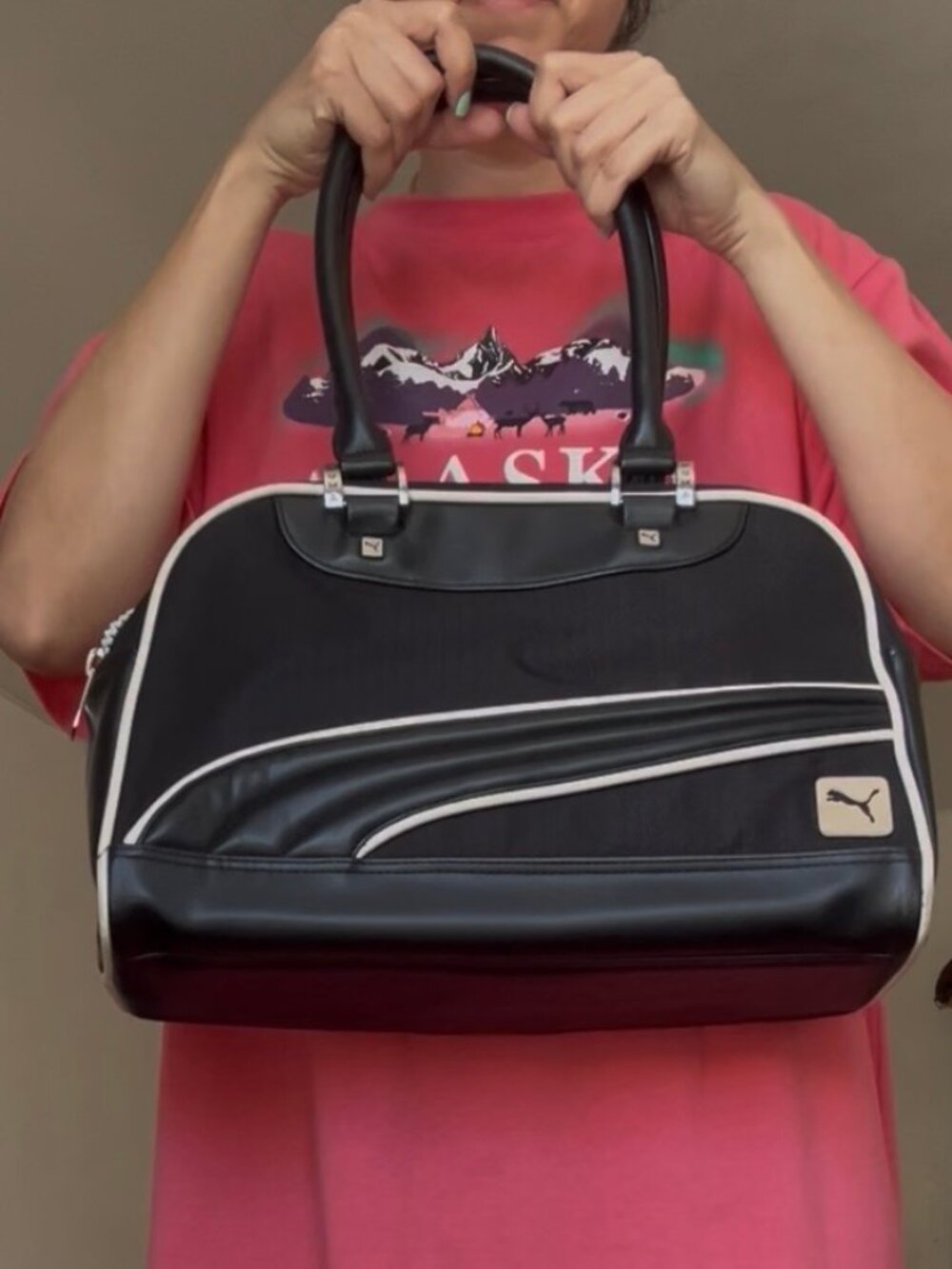 PUMA Vintage Style Bowling Shoulder Bag Black White Y2K  Bag Retro Sport purse